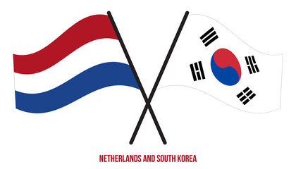 Netherlands and South Korea Flags Crossed And Waving Flat Style. Official Proportion. Correct Colors