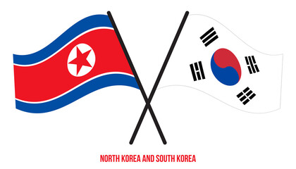 North Korea and South Korea Flags Crossed And Waving Flat Style. Official Proportion. Correct Colors