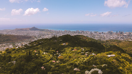Aerial City of Honolulu, House in the forest, Oahu, Hawaii