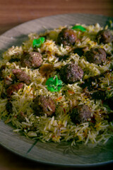 Spicy Rice  with beef balls in a plate
