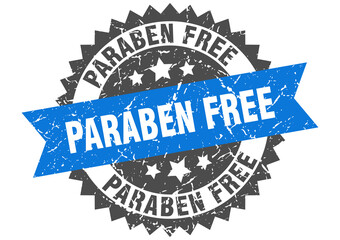 paraben free stamp. grunge round sign with ribbon