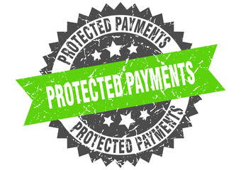 protected payments stamp. grunge round sign with ribbon