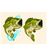 Fototapeta premium green bass fish realistic cartoon