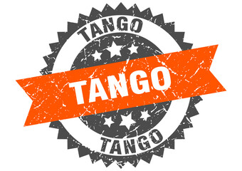 tango stamp. grunge round sign with ribbon
