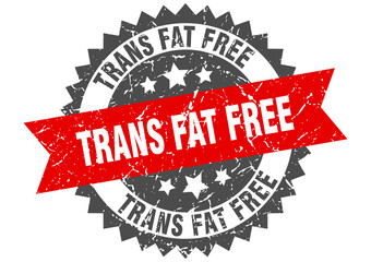 trans fat free stamp. grunge round sign with ribbon