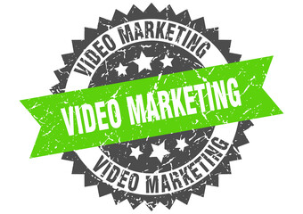video marketing stamp. grunge round sign with ribbon
