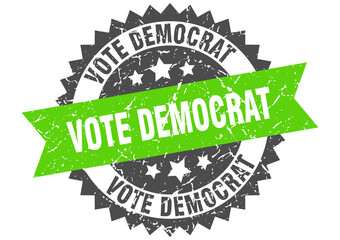 vote democrat stamp. grunge round sign with ribbon