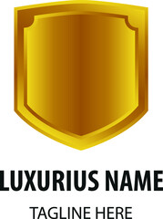 3D metal golden shield badge logo vector
