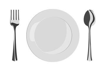 Empty plate with spoon and fork in flat design
