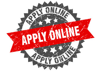 apply online stamp. grunge round sign with ribbon