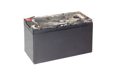 The expired sealed battery that hazardously, isolated on white background