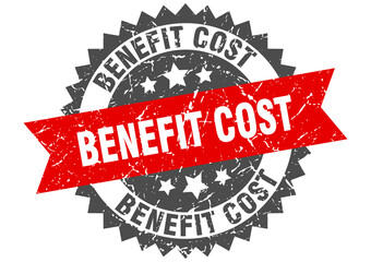 benefit cost stamp. grunge round sign with ribbon