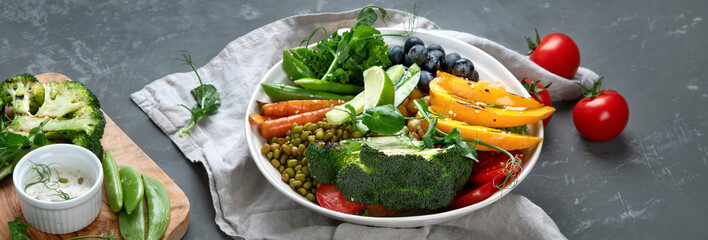 Buddha bowl of  grilled vegetables and legumes