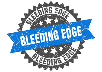 bleeding edge stamp. grunge round sign with ribbon