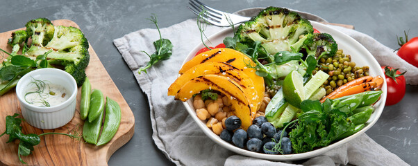 Buddha bowl of  grilled vegetables and legumes