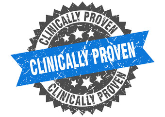 clinically proven stamp. grunge round sign with ribbon