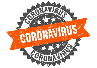 coronavirus stamp. grunge round sign with ribbon