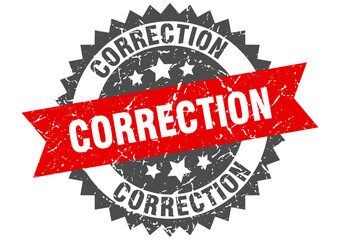 correction stamp. grunge round sign with ribbon