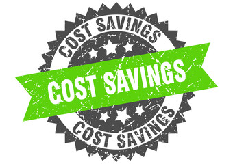 cost savings stamp. grunge round sign with ribbon