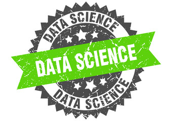 Obraz premium data science stamp. grunge round sign with ribbon