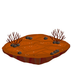 Dry land steppes and deserts. element of game and background. Dirt and dust. Brown floor. Cartoon illustration. Platform to the ground