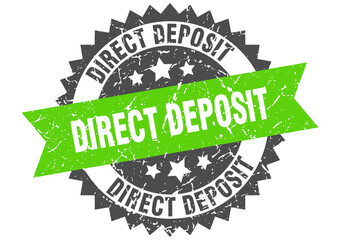 direct deposit stamp. grunge round sign with ribbon