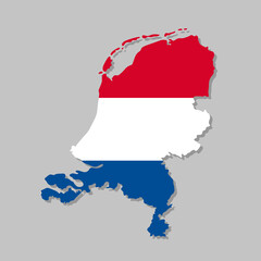 Obraz premium Netherland national flag on the map. High detailed Netherland map with flag inside. European country borders vector illustration on light gray background