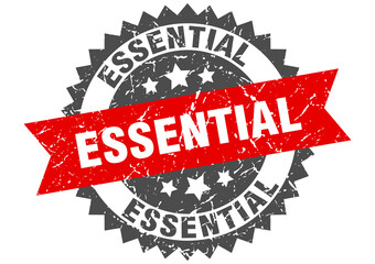 essential stamp. grunge round sign with ribbon