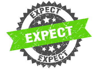 expect stamp. grunge round sign with ribbon