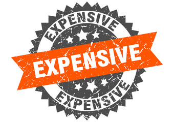 expensive stamp. grunge round sign with ribbon