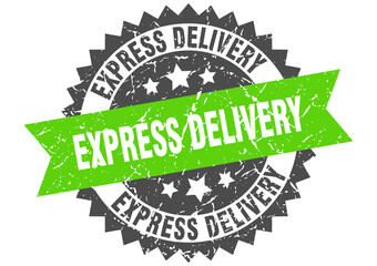 express delivery stamp. grunge round sign with ribbon
