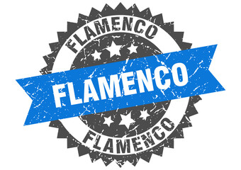 flamenco stamp. grunge round sign with ribbon