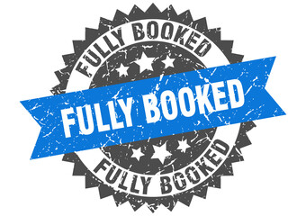 fully booked stamp. grunge round sign with ribbon