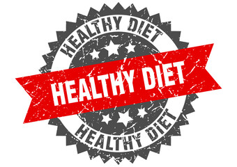 healthy diet stamp. grunge round sign with ribbon