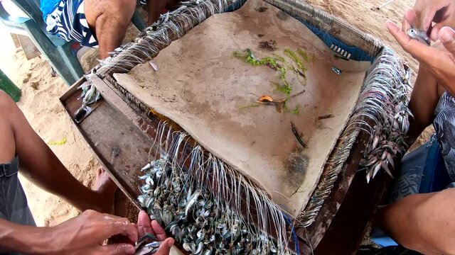 Fishermen Prepares Hooks In Basket For Longline Fishing. at los roques venezuela