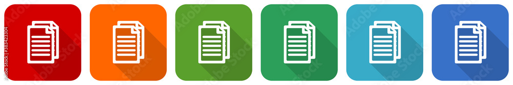 Poster Document, file, copy icon set, flat design vector illustration in 6 colors options for webdesign and mobile applications