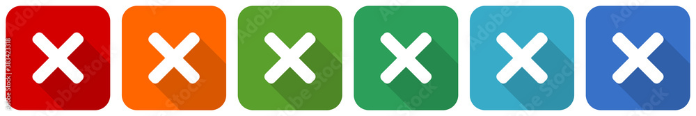 Poster cancel, cross icon set, flat design vector illustration in 6 colors options for webdesign and mobile