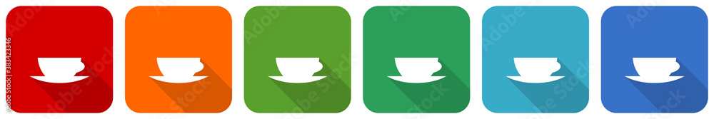 Poster cofeee icon set, flat design vector illustration in 6 colors options for webdesign and mobile applic