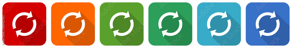 Fototapete Reload icon set, flat design vector illustration in 6 colors options for webdesign and mobile applications