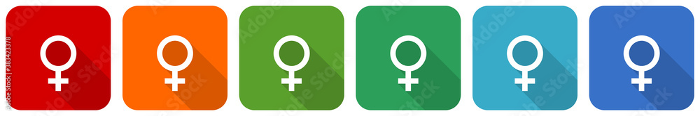 Poster Female icon set, flat design vector illustration in 6 colors options for webdesign and mobile applications
