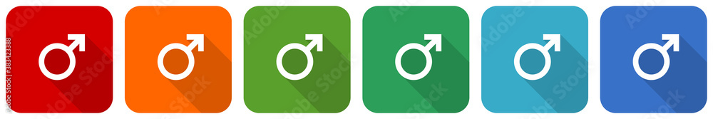 Poster male icon set, flat design vector illustration in 6 colors options for webdesign and mobile applicat