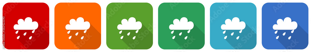 Poster rain icon set, flat design vector illustration in 6 colors options for webdesign and mobile applicat