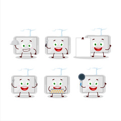 Cartoon character of silver plastic tray with various chef emoticons