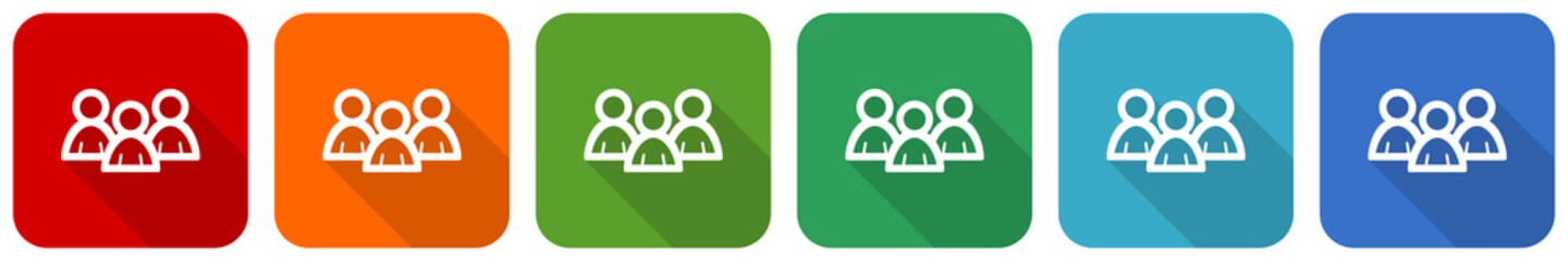 People, group icon set, flat design vector illustration in 6 colors options for webdesign and mobile applications