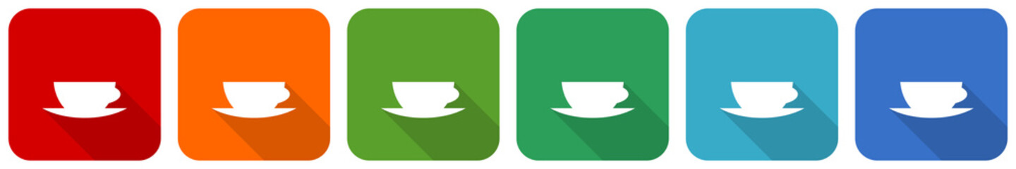 Cofeee icon set, flat design vector illustration in 6 colors options for webdesign and mobile applications