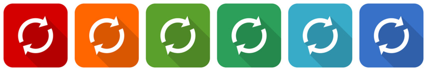 Reload icon set, flat design vector illustration in 6 colors options for webdesign and mobile applications