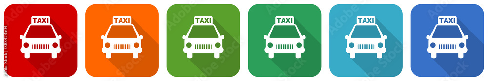 Aufkleber taxi icon set, flat design vector illustration in 6 colors options for webdesign and mobile applicat