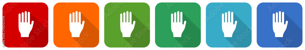 Poster Stop icon set, flat design vector illustration in 6 colors options for webdesign and mobile applications