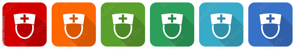 Poster Nurse icon set, flat design vector illustration in 6 colors options for webdesign and mobile applications