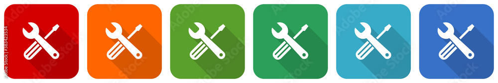 Poster Tools icon set, flat design vector illustration in 6 colors options for webdesign and mobile applications